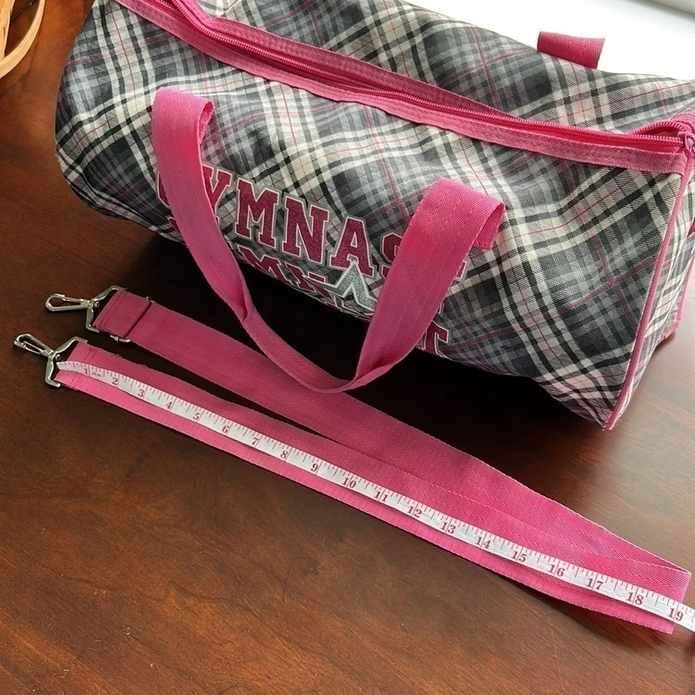 Gymnast Gymn⭐️st pink grey and black plaid adjustable shoulder strap bag euc